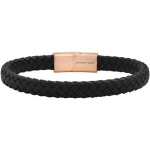 Geoffrey Beene Mens Braided Leather Bracelet Stainless Steel Clasp Gift Box